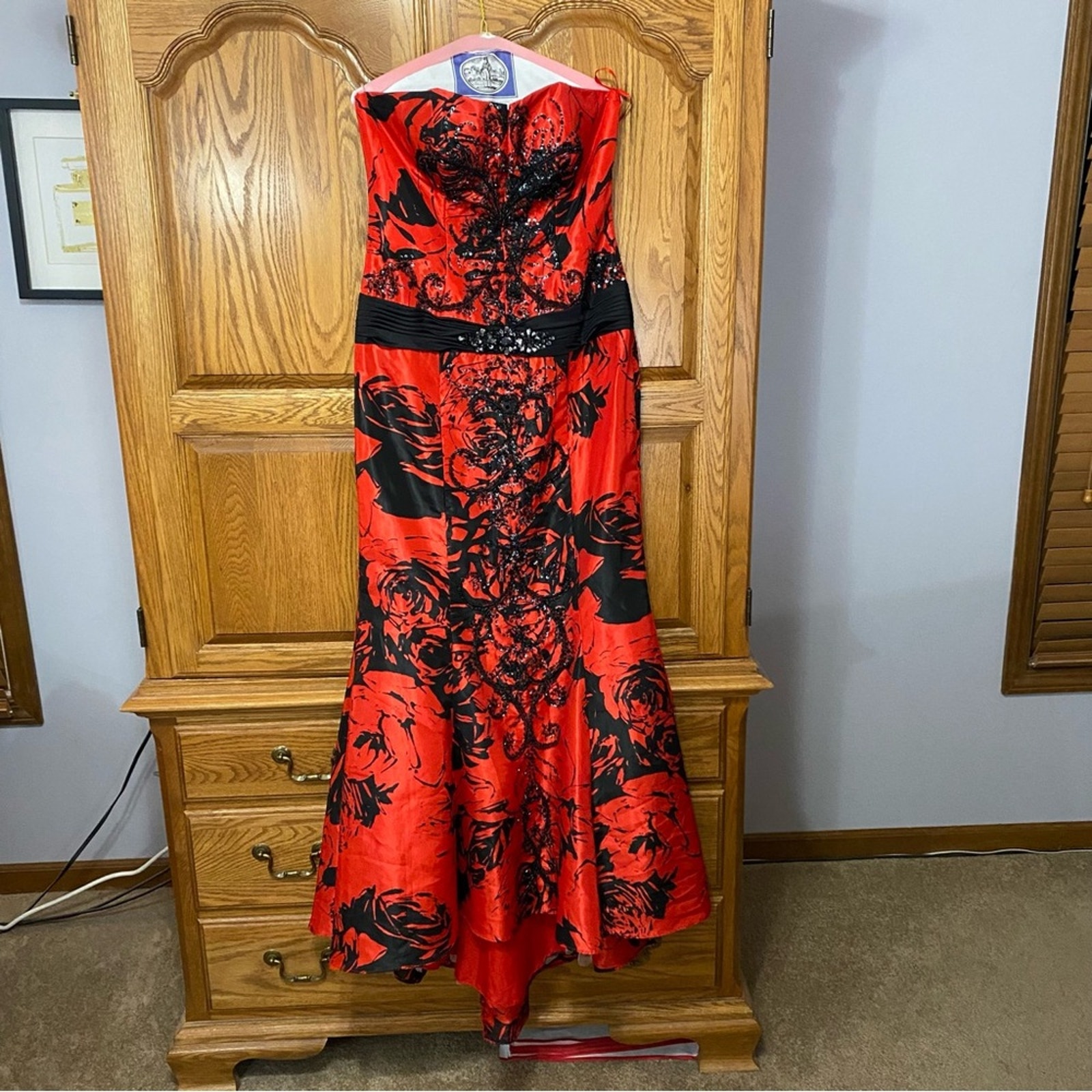 Cache Vintage Mermaid Dress Gown Floral Red Black Embellished Beaded Sz 8 Y2k